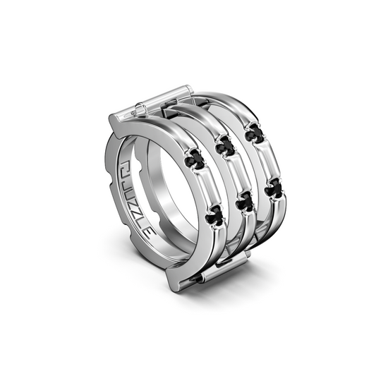 IN LOVE 14K  white gold puzzle ring with black diamonds